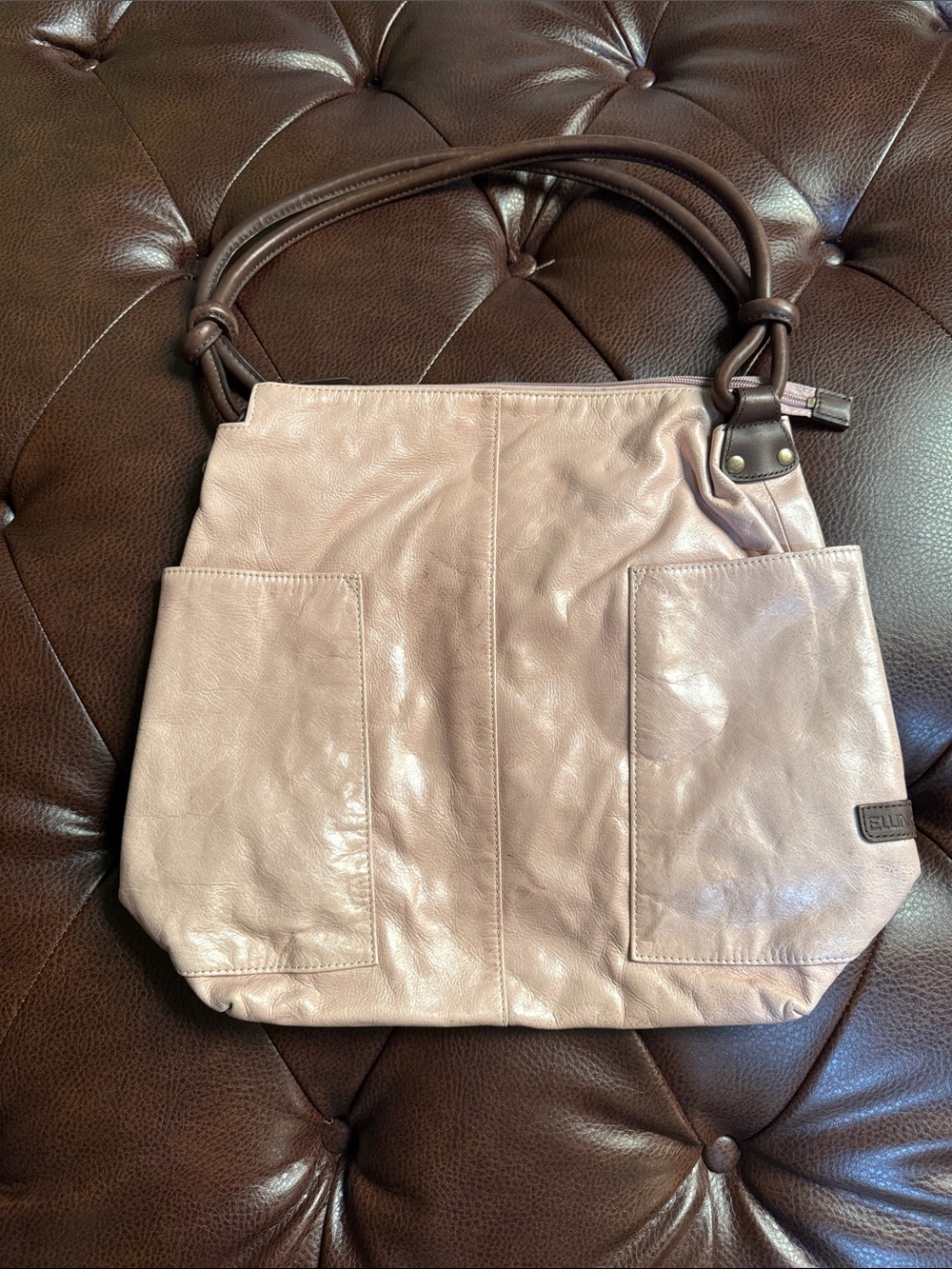 Ellington Cream-Colored Patent Leather Hobo Bag with Dark Brown Handles